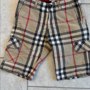 Burberry Beige and Red Plaid Cargo Shorts